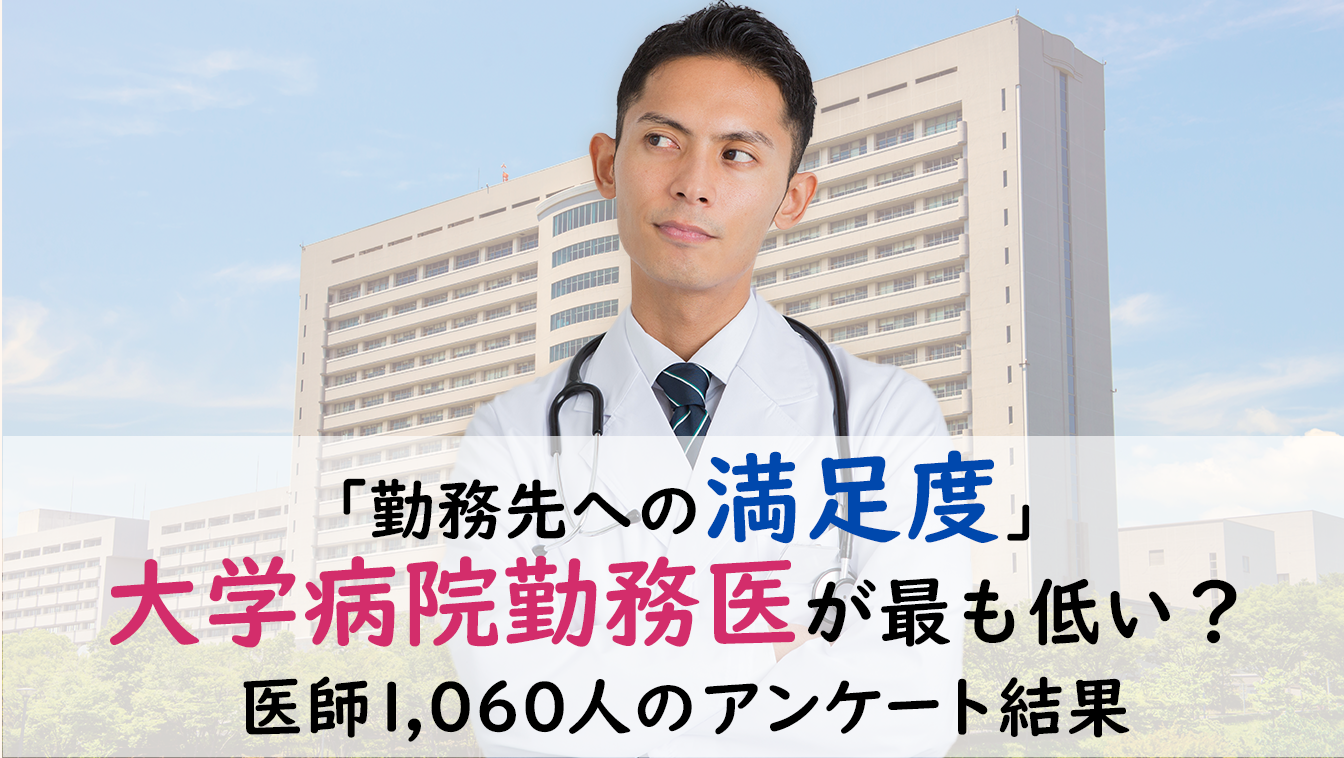 「勤務先への満足度」、大学病院の勤務医が最も低い?-医師1,060人のアンケート結果
